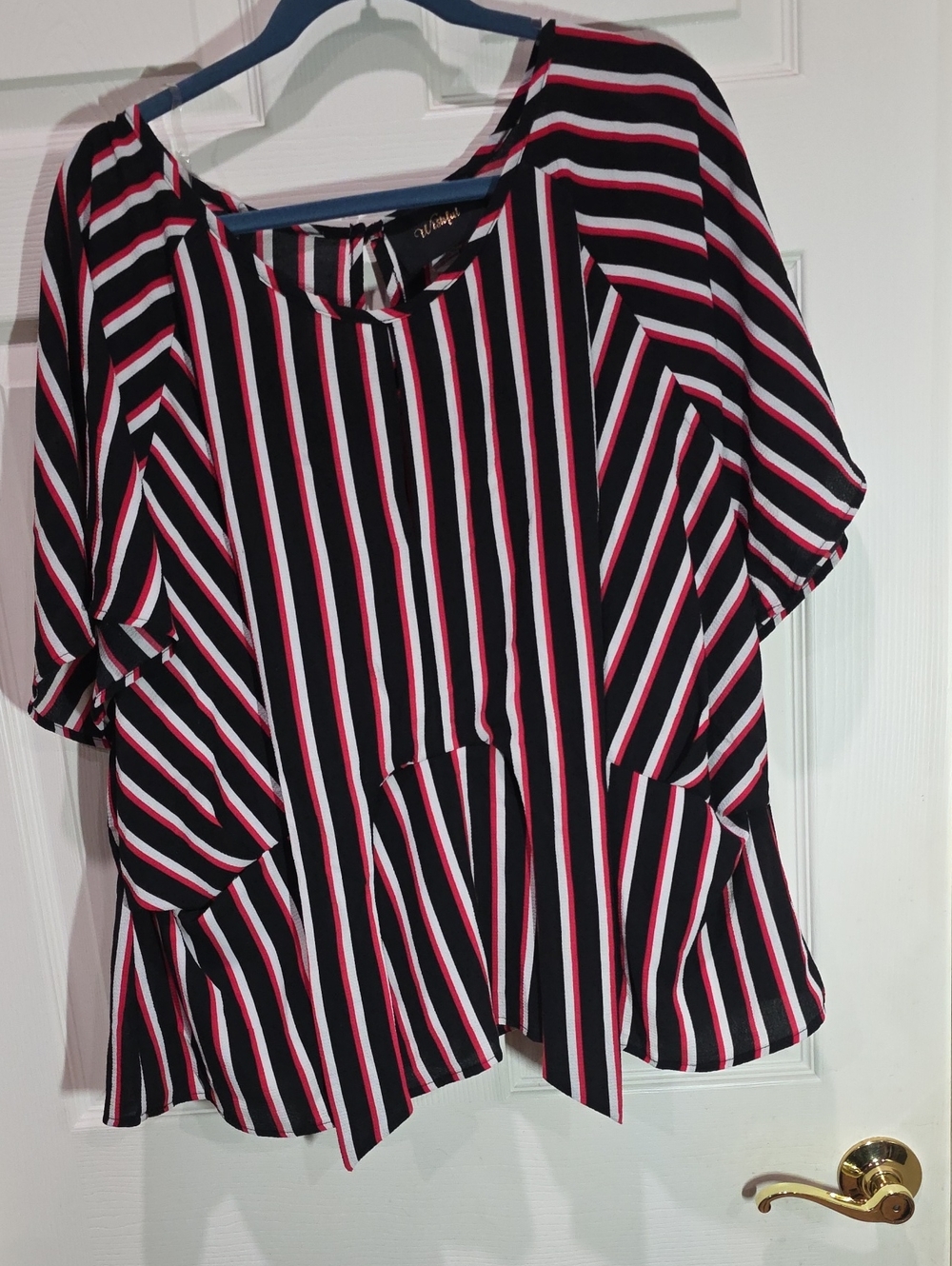 Source Unknown Black Blouse with Pink & White Stripes